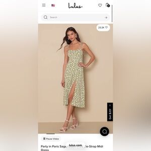 NWT Lulus Party in Paris Sage Green Print Tie-Strap Midi Dress